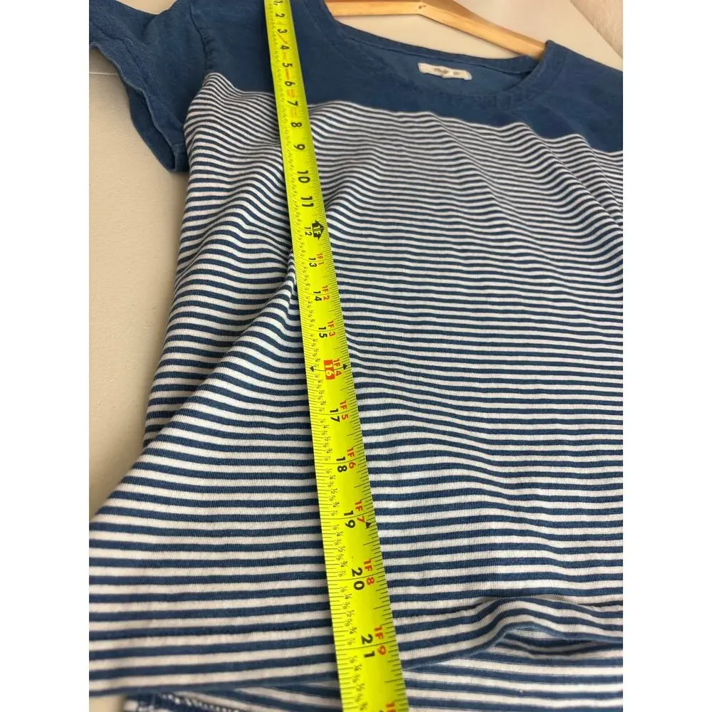 Madewell Blue White Stripe Boxy Crop Tee XS Cotton Casual Top